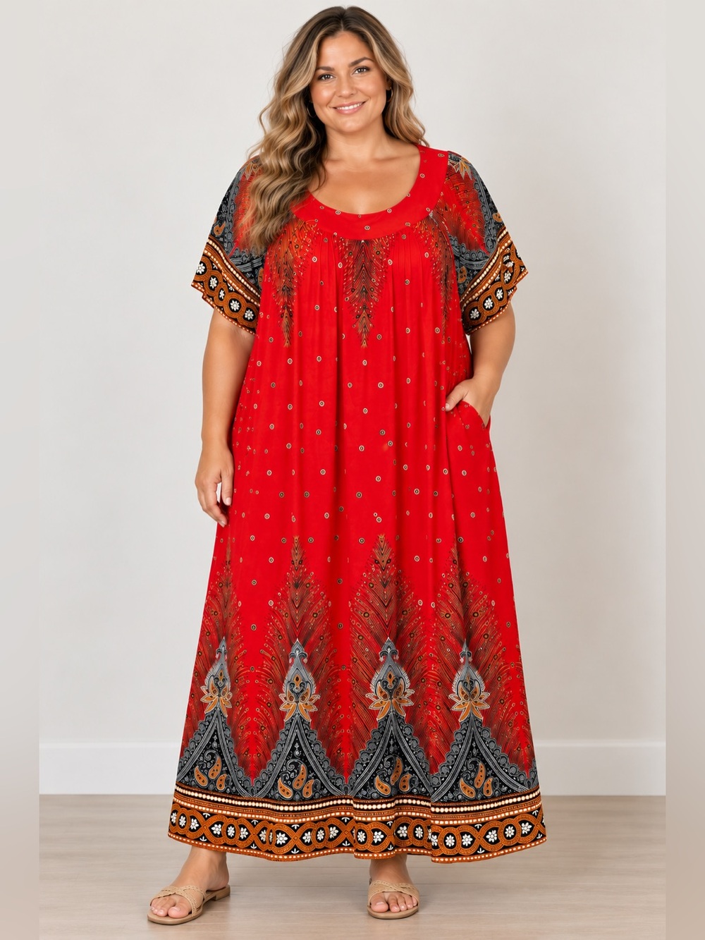 Ekouaer Red Paisley Boho Maxi Dress – XXL